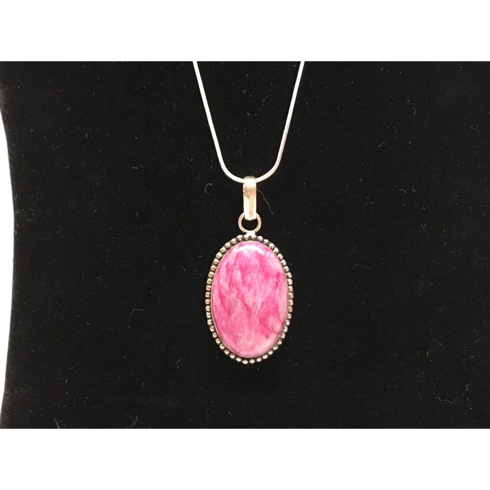 Dyed Agate Dome Cabochon Pendant Necklace .925 Sterling Silver Setting 18” Chain